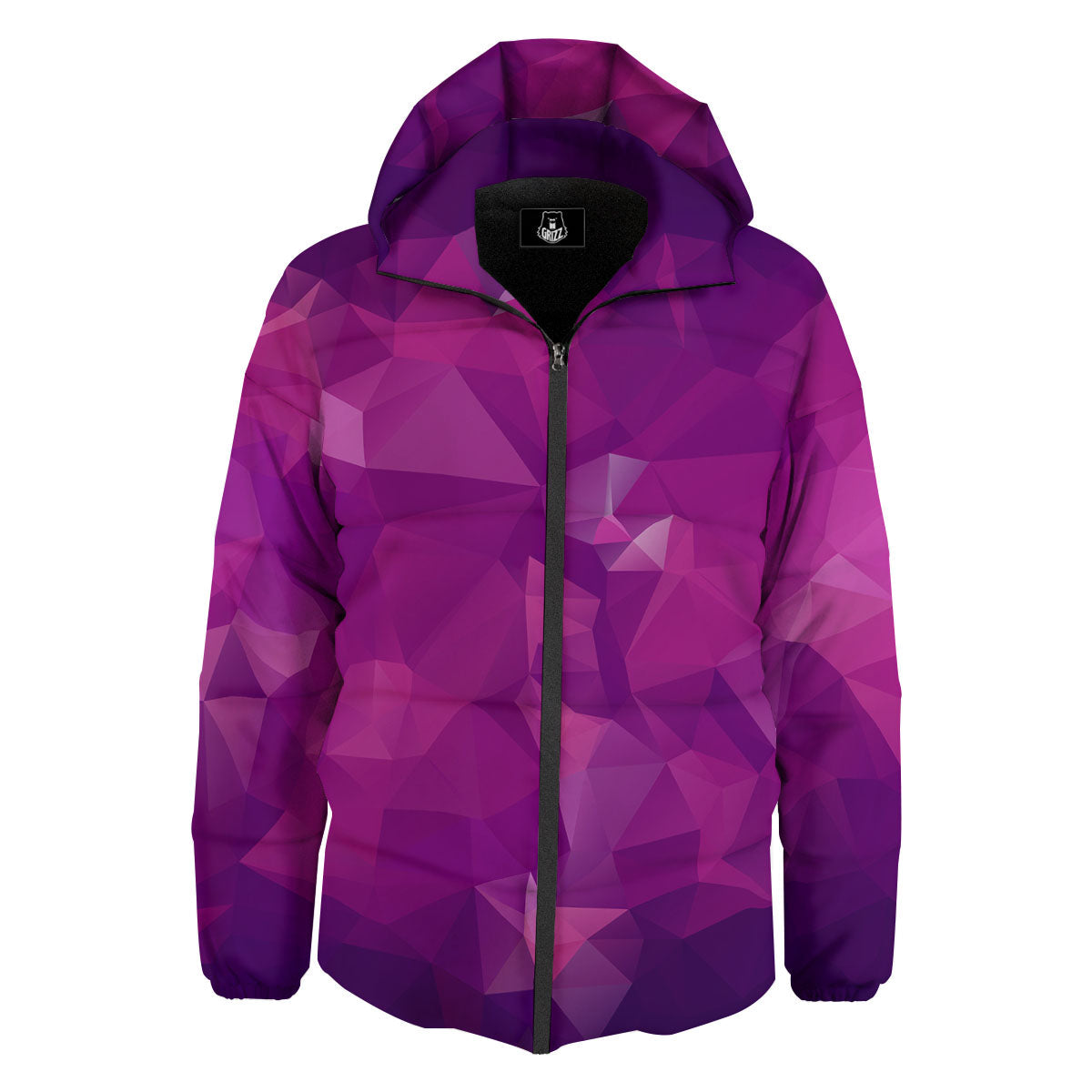 Geometric Violet Polygonal Print Down Jacket-grizzshop