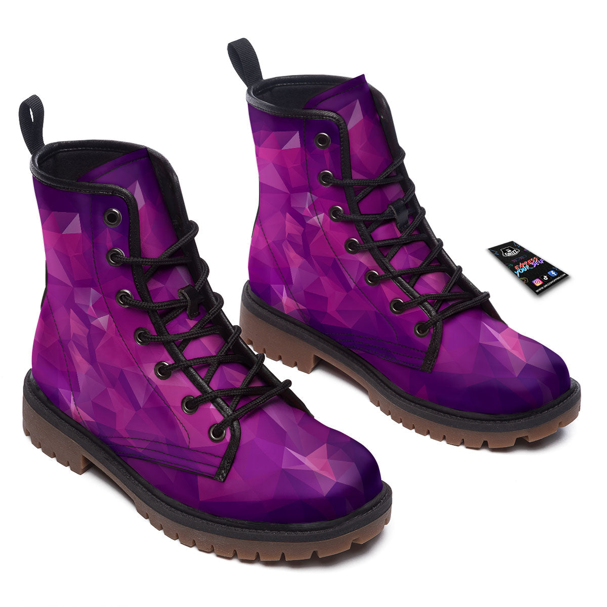 Geometric Violet Polygonal Print Work Boots-grizzshop