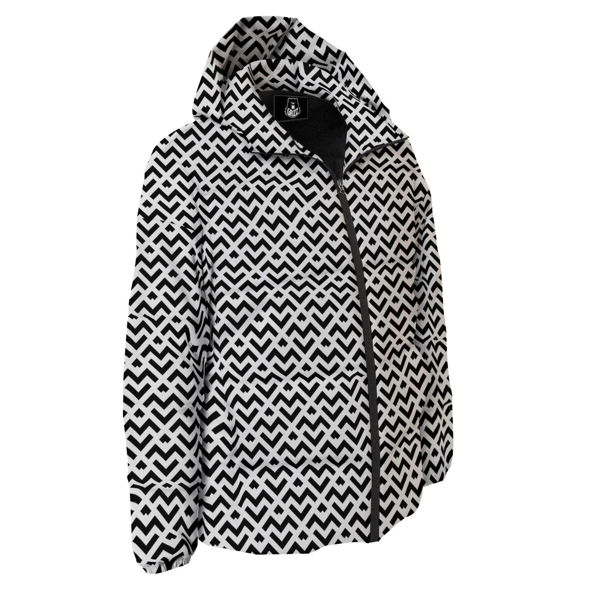 Geometric White And Black Print Pattern Down Jacket-grizzshop