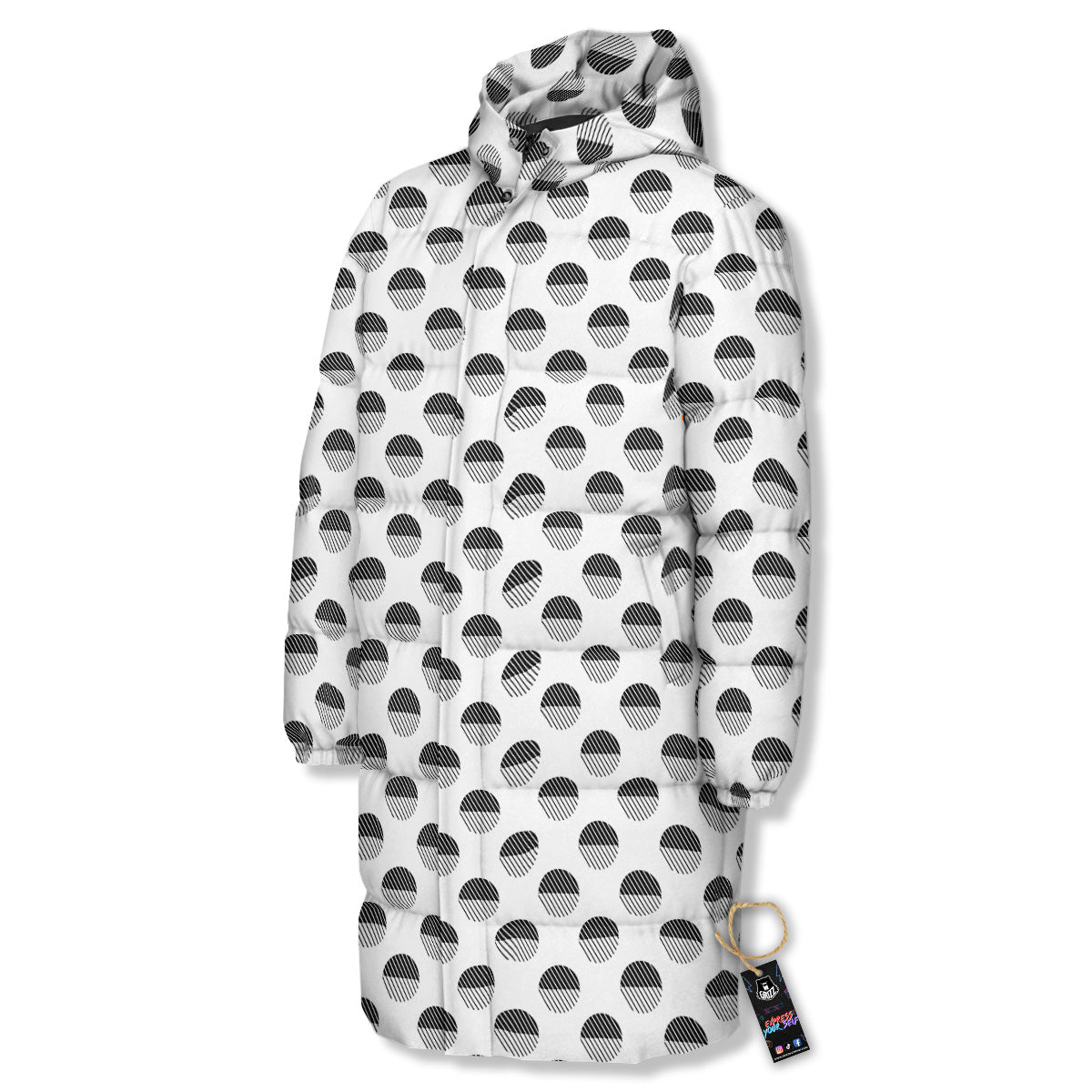 Geometric Black And White Polka Dots Print Pattern Long Down Jacket