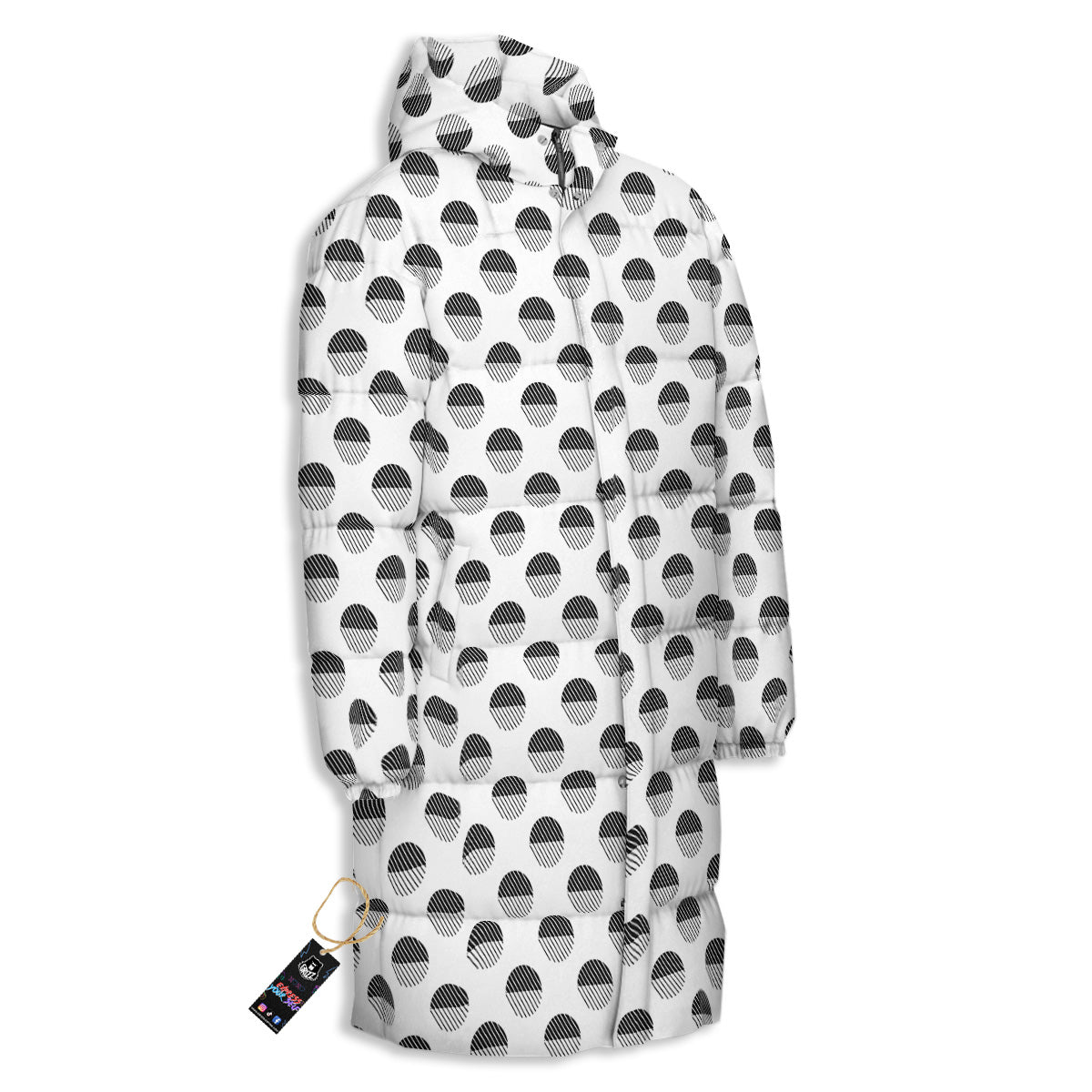 Geometric Black And White Polka Dots Print Pattern Long Down Jacket