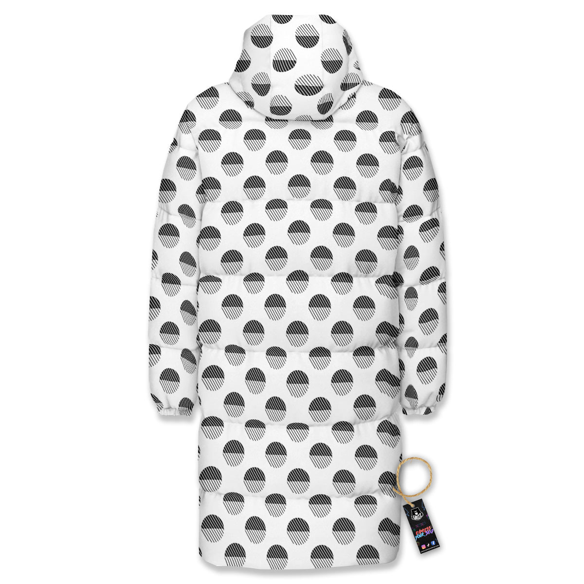 Geometric Black And White Polka Dots Print Pattern Long Down Jacket
