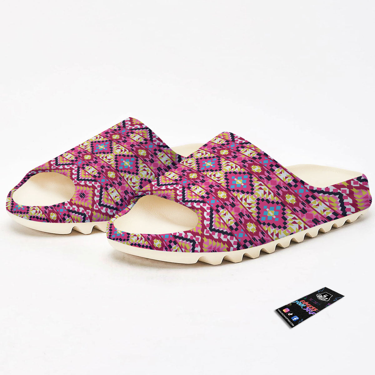Geometric Ethnic Pink Aztec Print Pattern Sandals-grizzshop