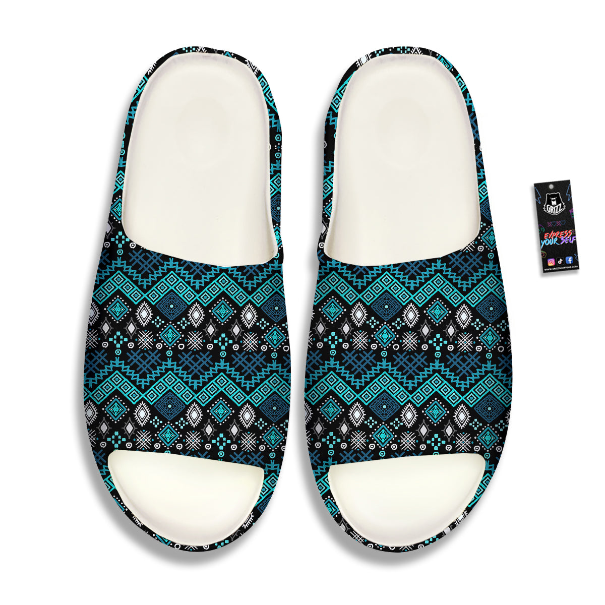 Geometric Turquoise Aztec Print Pattern Sandals-grizzshop