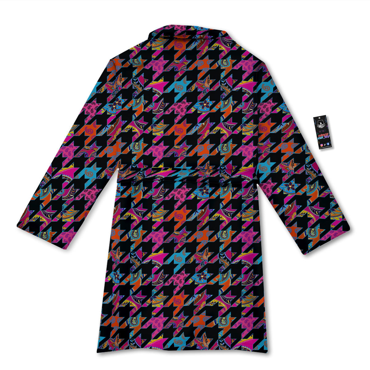 Geometrical Houndstooth And Paisley Print Pattern Bathrobe-grizzshop