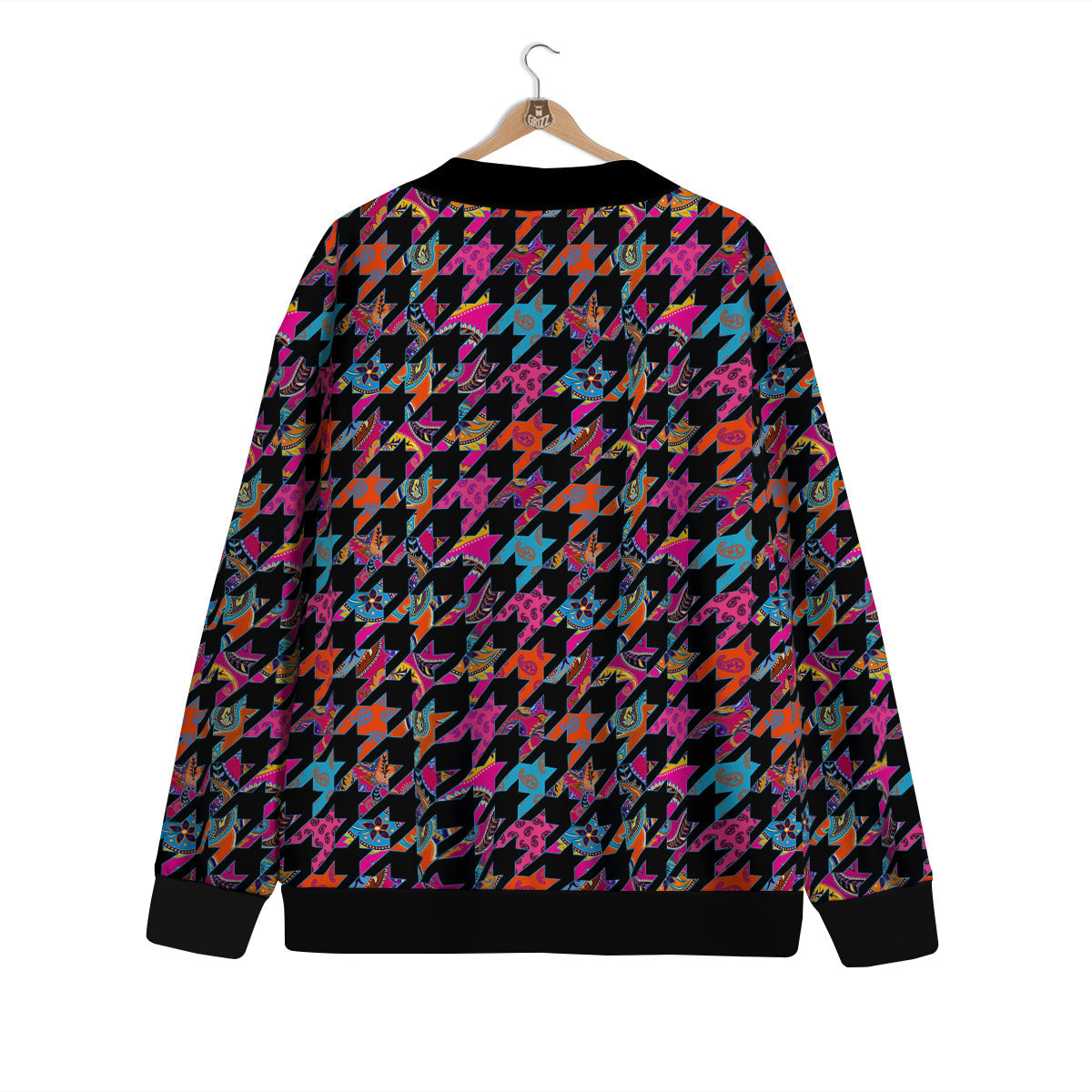 Geometrical Houndstooth And Paisley Print Pattern Cardigan-grizzshop