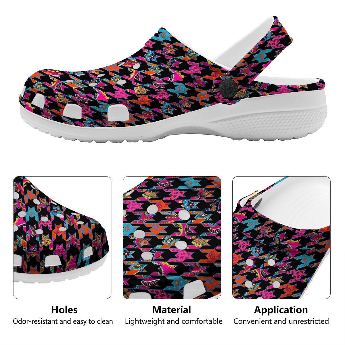 Geometrical Houndstooth And Paisley Print Pattern Clog-grizzshop