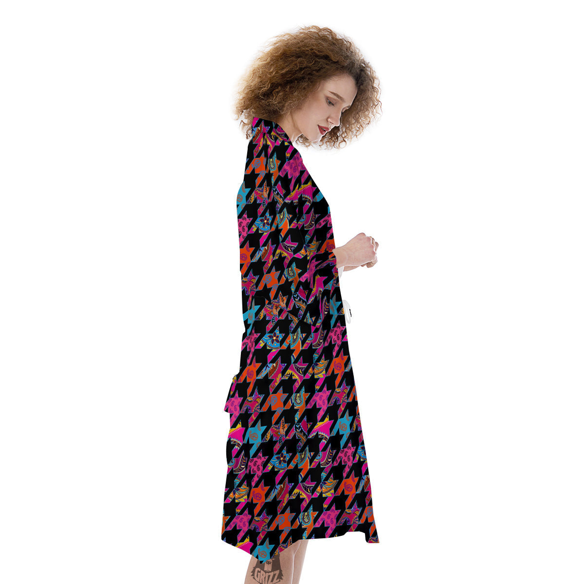 Geometrical Houndstooth And Paisley Print Pattern Kimono-grizzshop