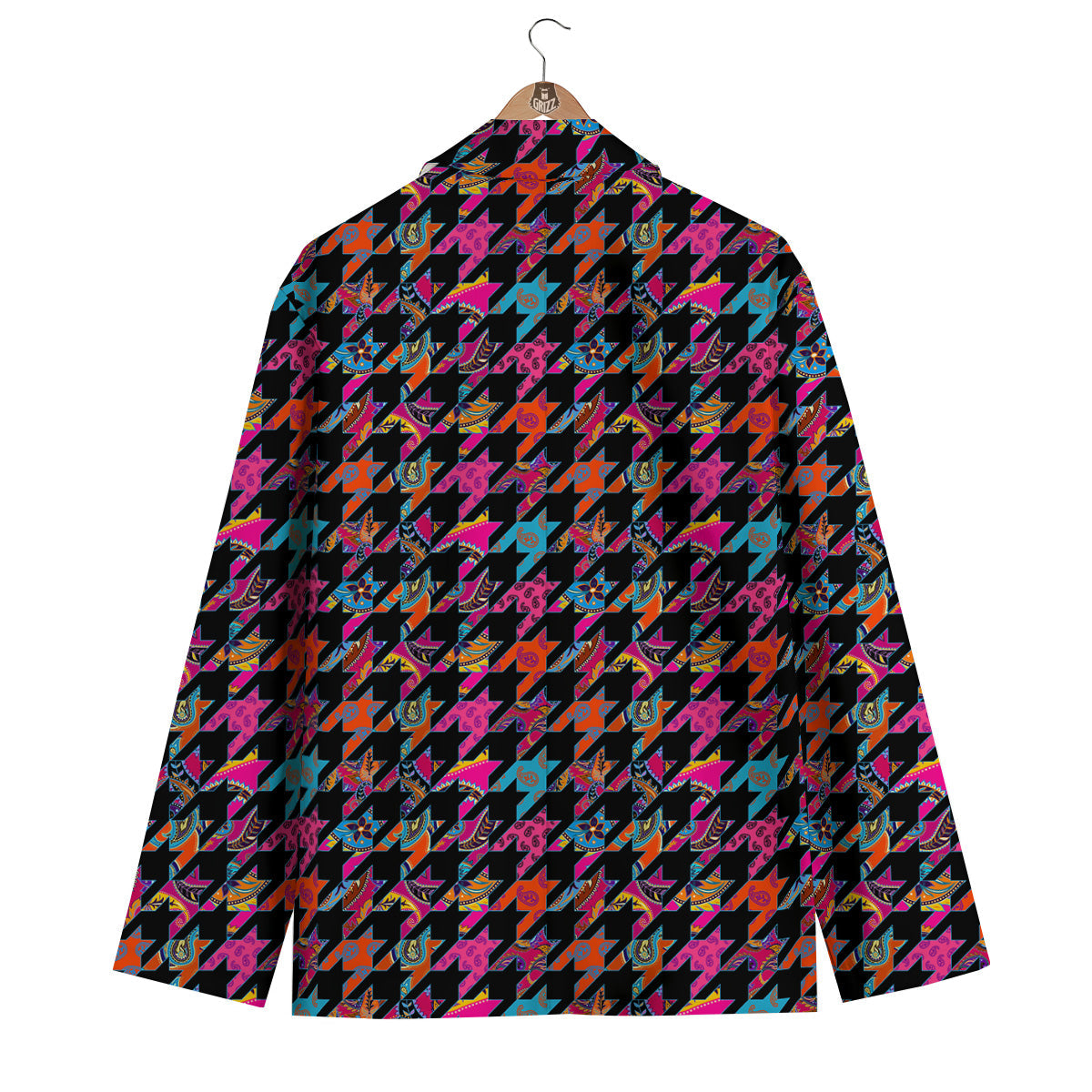 Geometrical Houndstooth And Paisley Print Pattern Men's Blazer-grizzshop