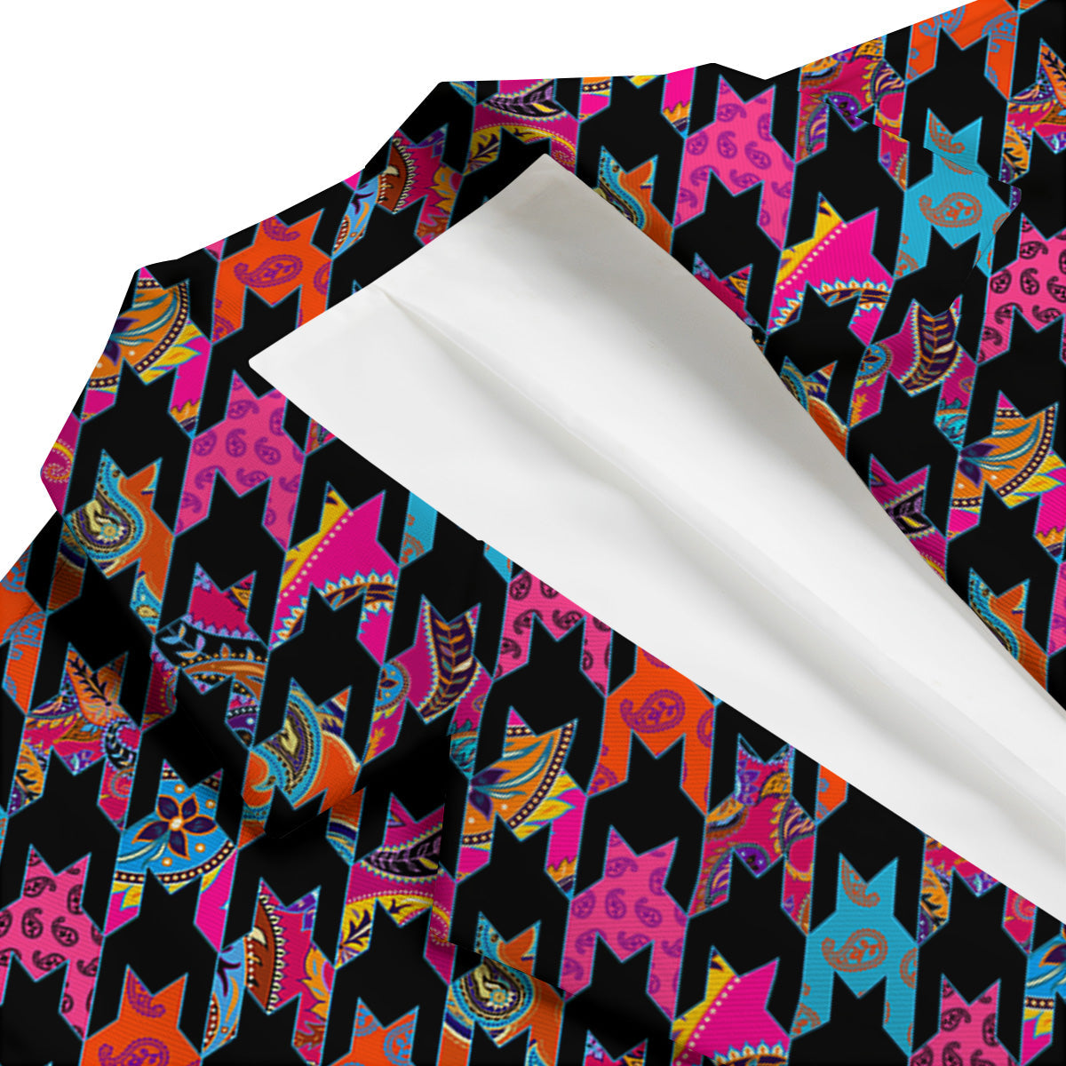 Geometrical Houndstooth And Paisley Print Pattern Men's Blazer-grizzshop