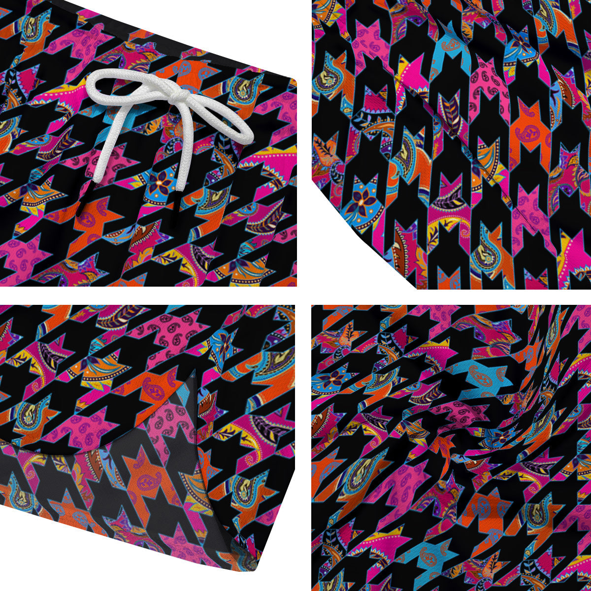 Geometrical Houndstooth And Paisley Print Pattern Men's Running Shorts-grizzshop