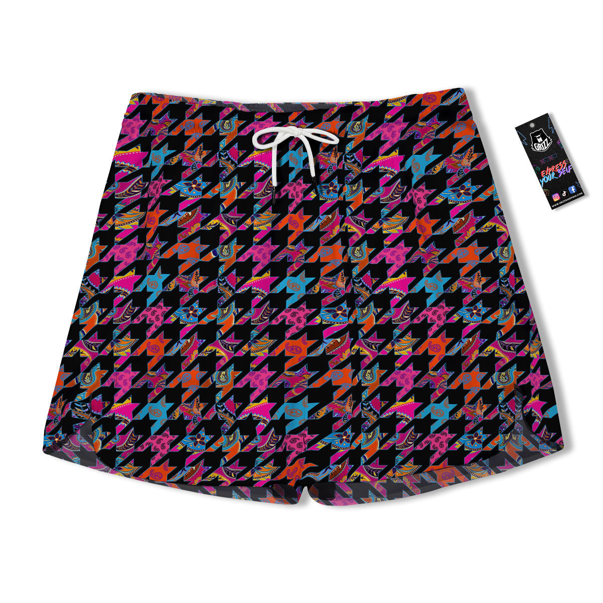 Geometrical Houndstooth And Paisley Print Pattern Men's Running Shorts-grizzshop