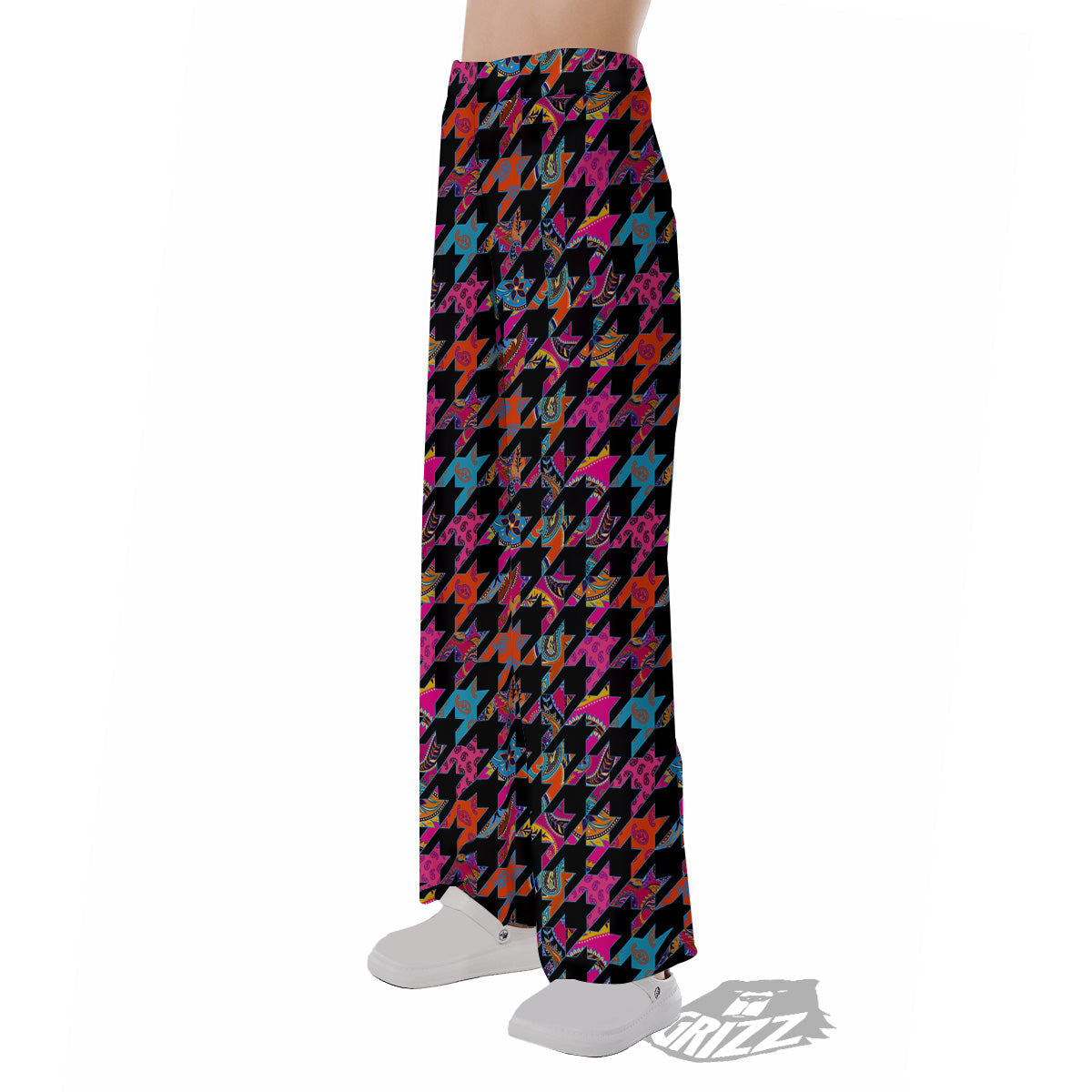 Geometrical Houndstooth And Paisley Print Pattern Pajama Pants-grizzshop