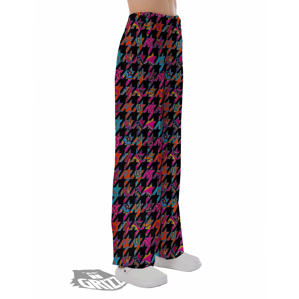 Geometrical Houndstooth And Paisley Print Pattern Pajama Pants-grizzshop