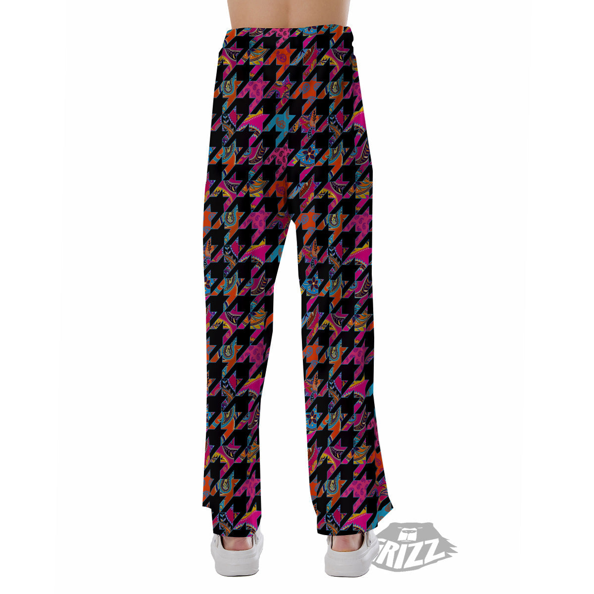 Geometrical Houndstooth And Paisley Print Pattern Pajama Pants-grizzshop
