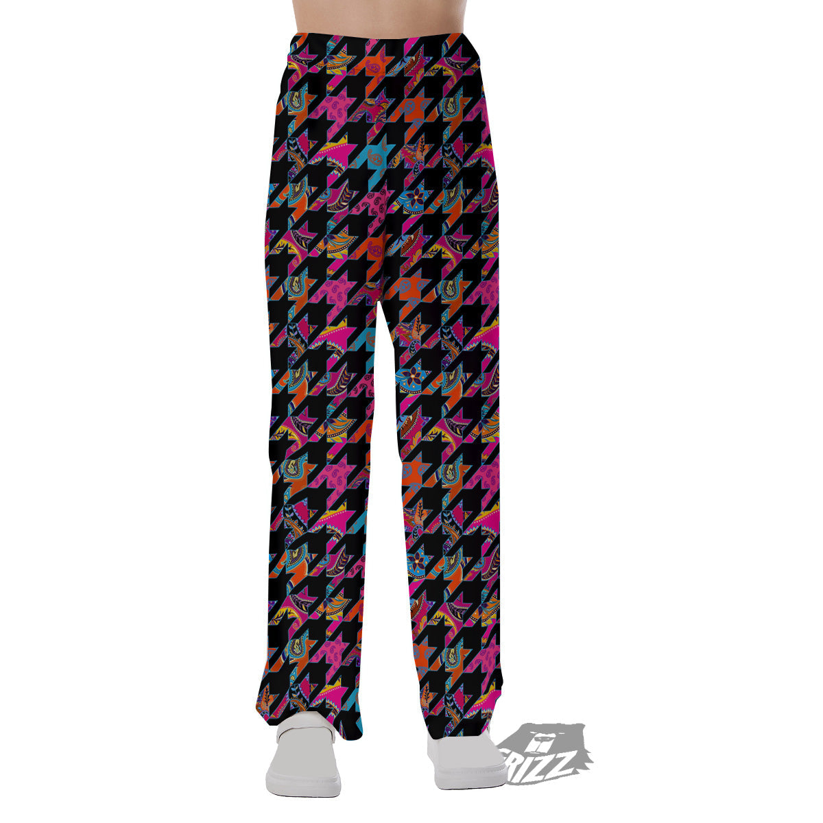 Geometrical Houndstooth And Paisley Print Pattern Pajama Pants-grizzshop