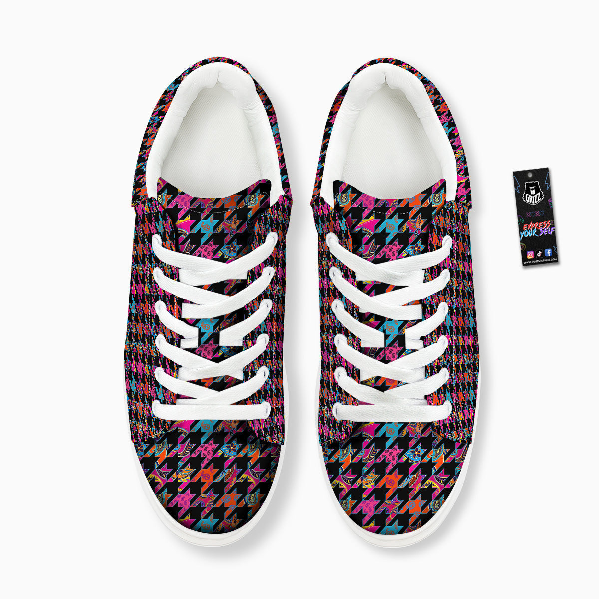 Geometrical Houndstooth And Paisley Print Pattern Platform Shoes-grizzshop