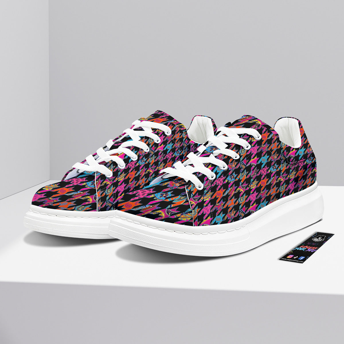 Geometrical Houndstooth And Paisley Print Pattern Platform Shoes-grizzshop