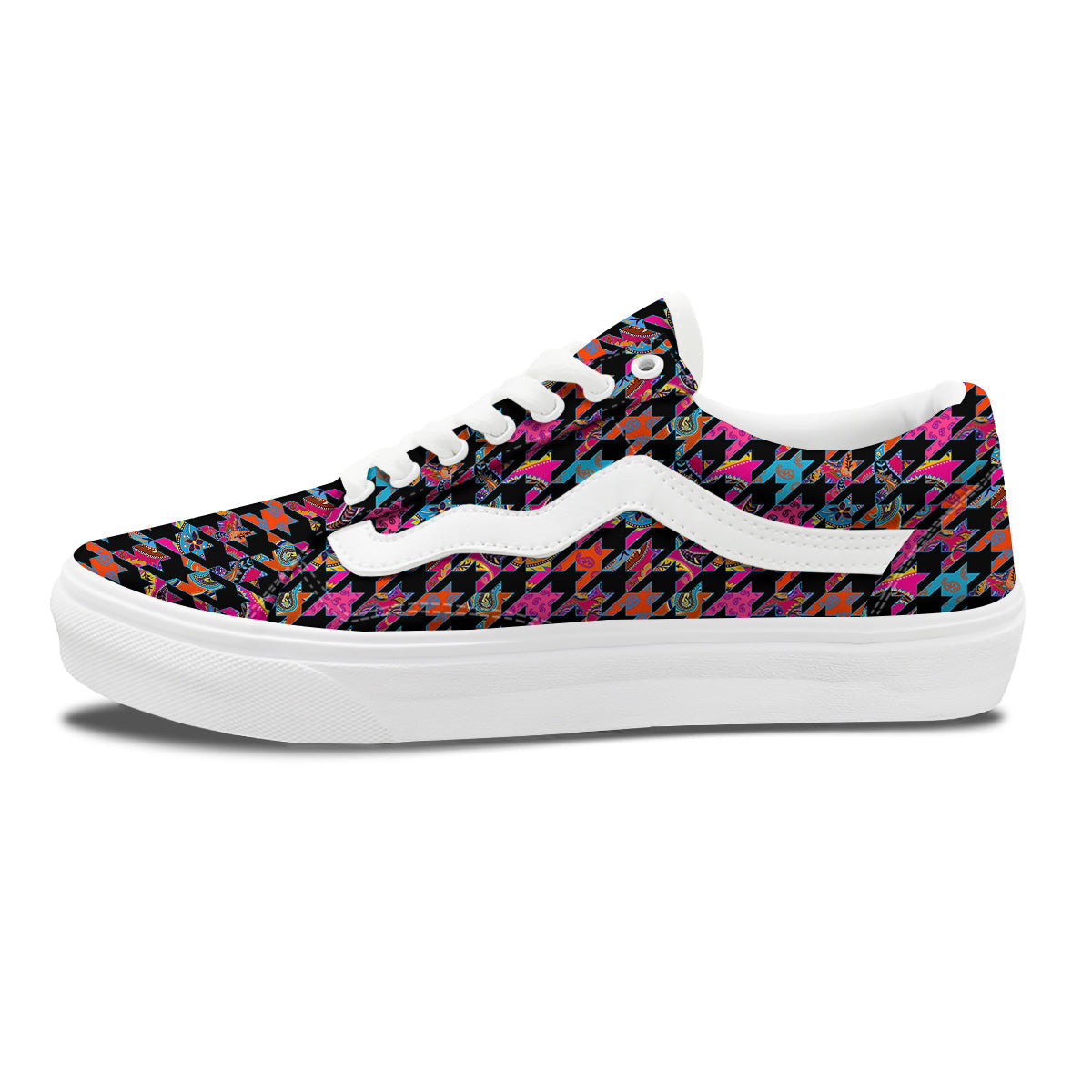 Geometrical Houndstooth And Paisley Print Pattern Skate Shoes-grizzshop