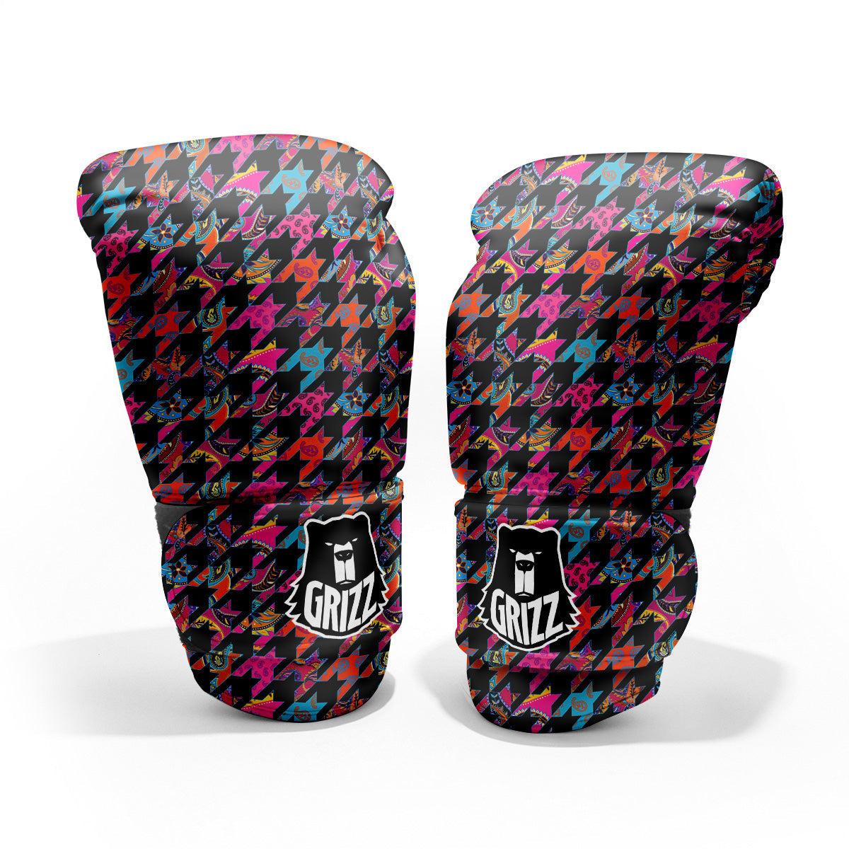 Geometrical Houndstooth And Paisley Print Pattern Pro Boxing Glove