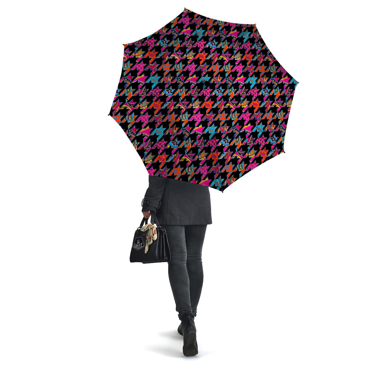 Geometrical Houndstooth And Paisley Print Pattern Umbrella-grizzshop
