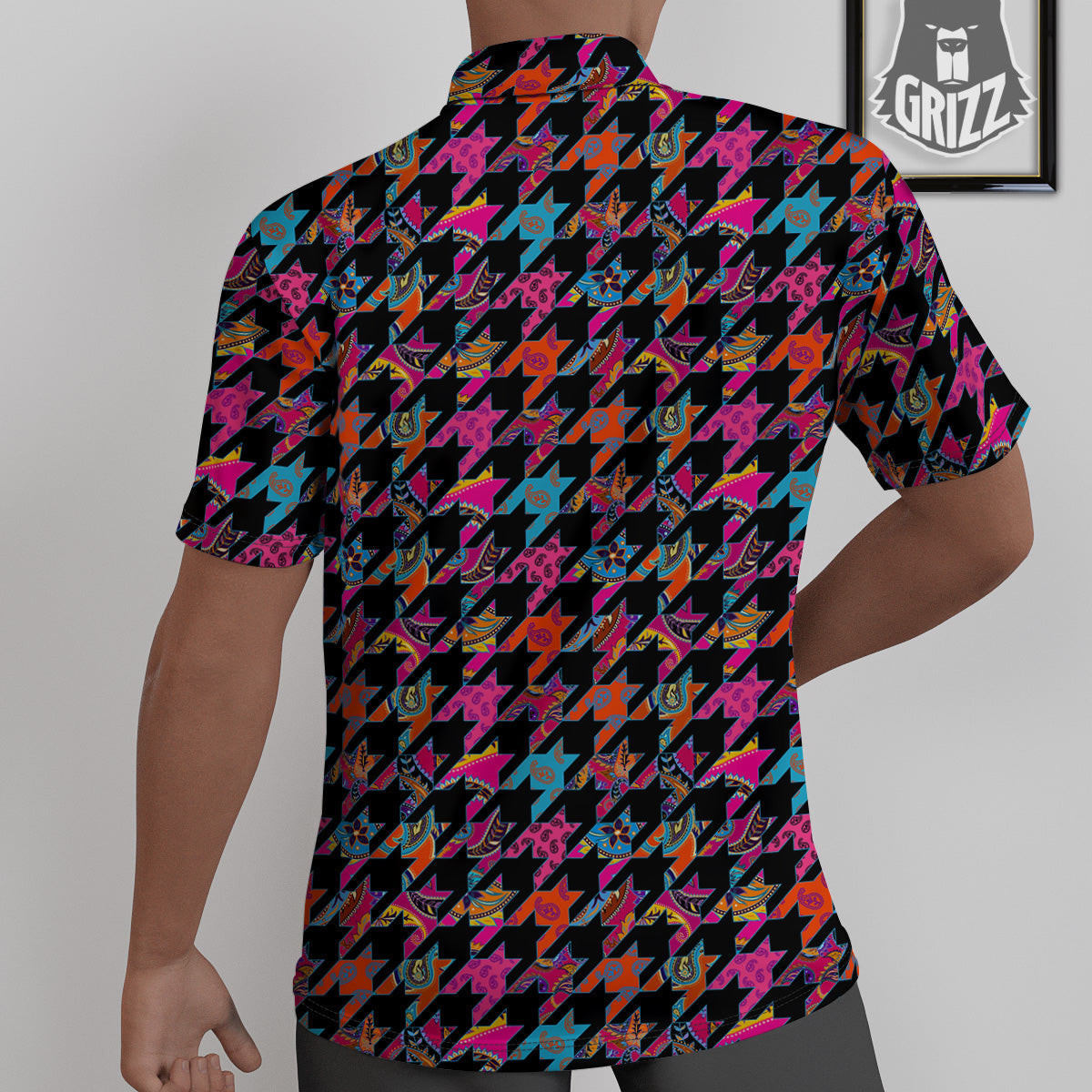 Geometrical Houndstooth And Paisley Print Pattern Untucked Shirts-grizzshop