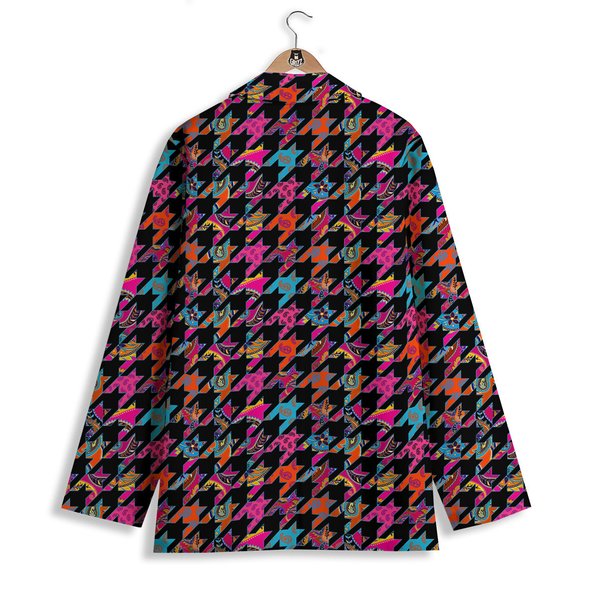 Geometrical Houndstooth And Paisley Print Pattern Women's Blazer-grizzshop