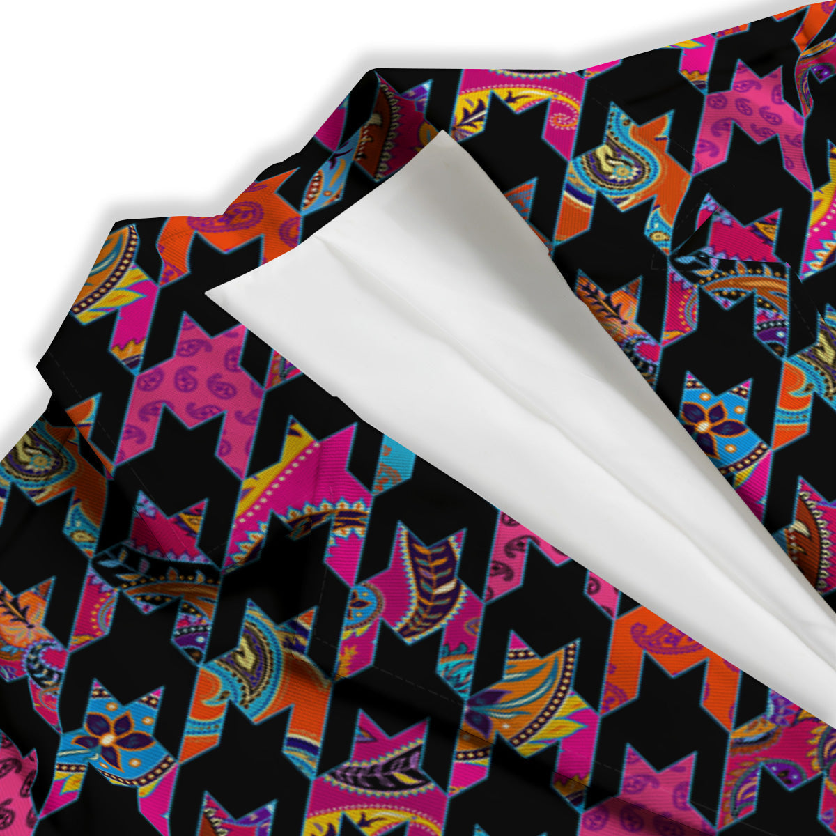 Geometrical Houndstooth And Paisley Print Pattern Women's Blazer-grizzshop