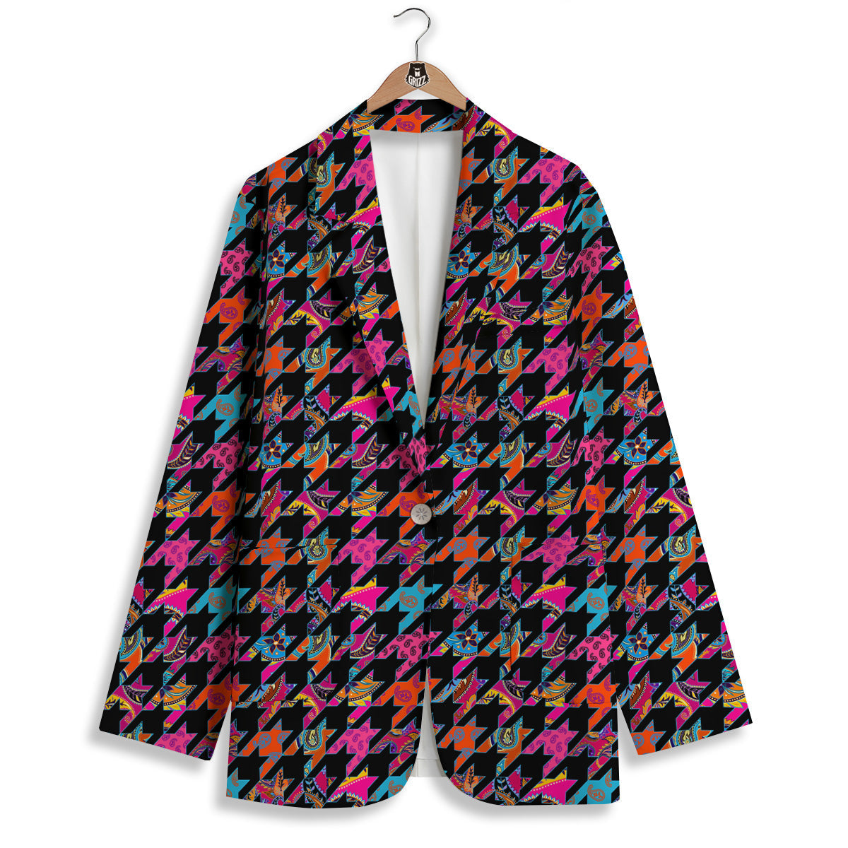 Geometrical Houndstooth And Paisley Print Pattern Women's Blazer-grizzshop