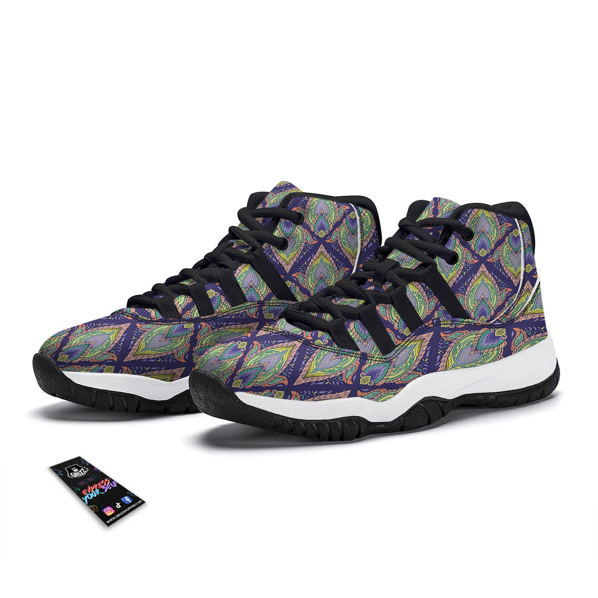 Geometrical Houndstooth Patchwork Print Pattern Black Bball Shoes-grizzshop