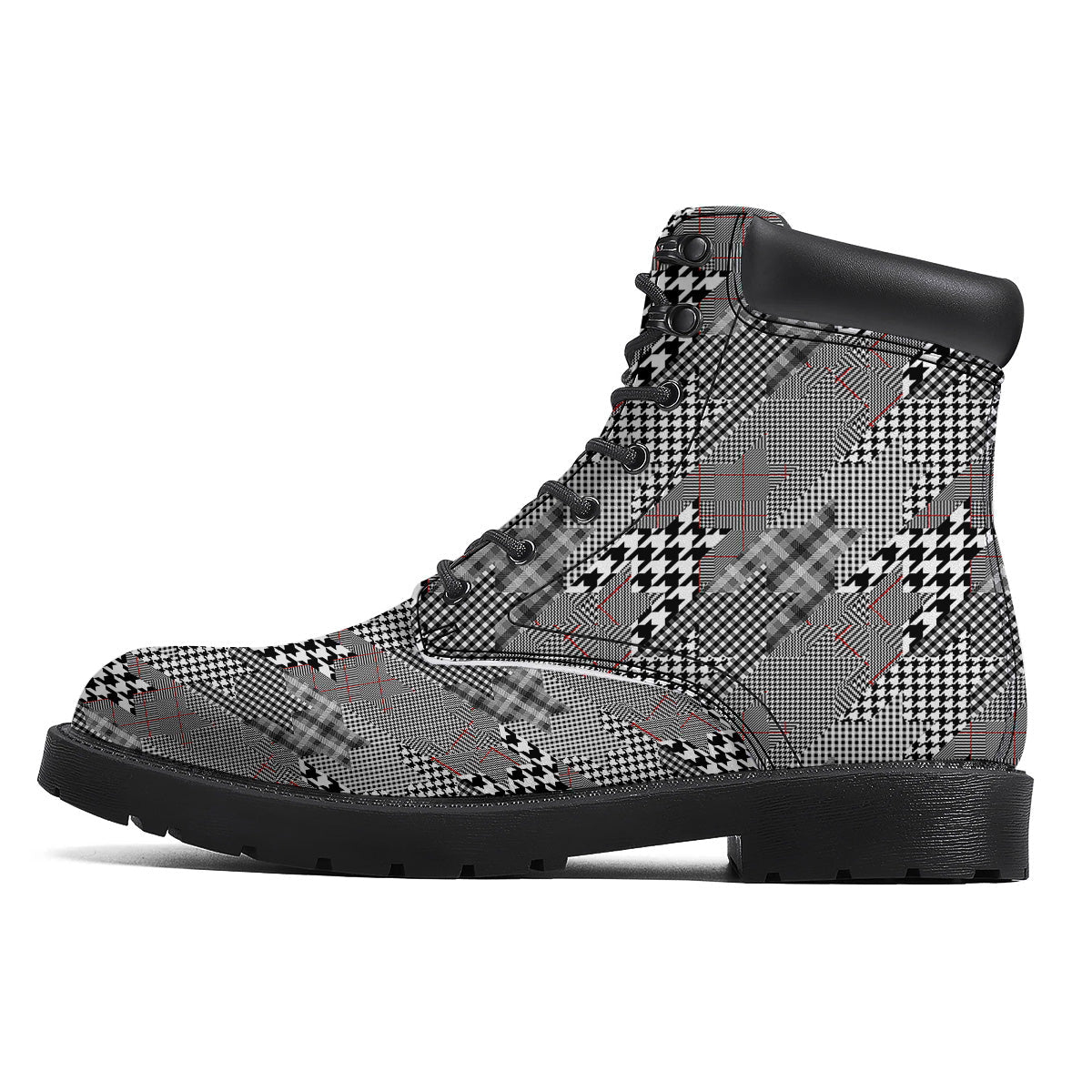 Geometrical Houndstooth Patchwork Print Pattern Boots-grizzshop