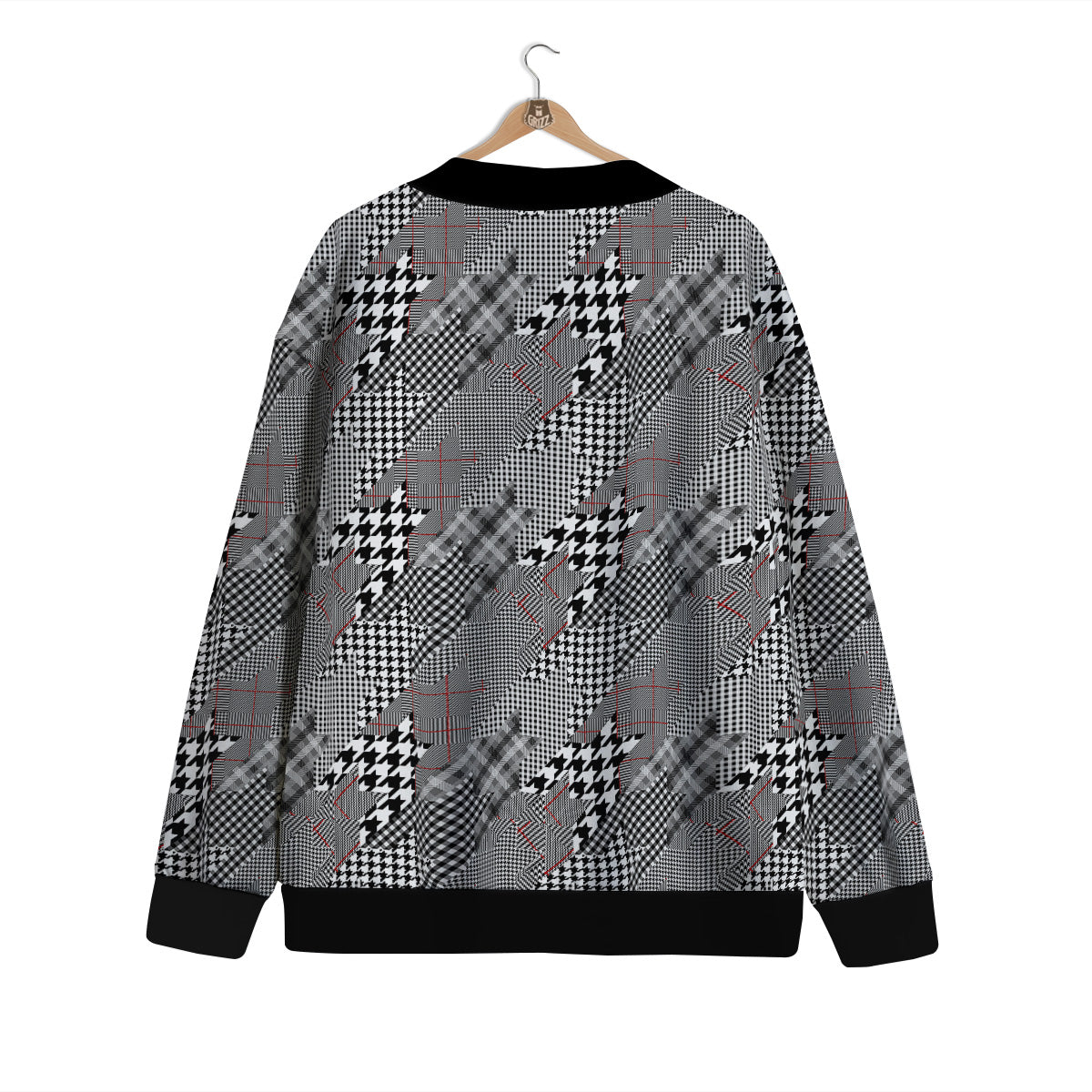 Geometrical Houndstooth Patchwork Print Pattern Cardigan-grizzshop