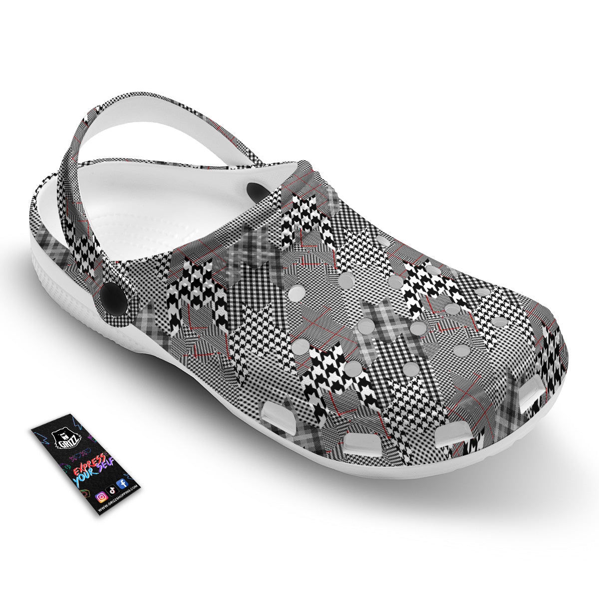Geometrical Houndstooth Patchwork Print Pattern Clog-grizzshop