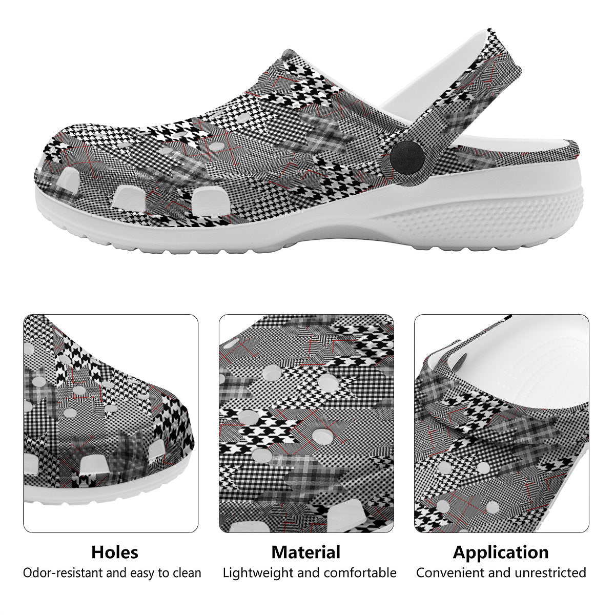 Geometrical Houndstooth Patchwork Print Pattern Clog-grizzshop