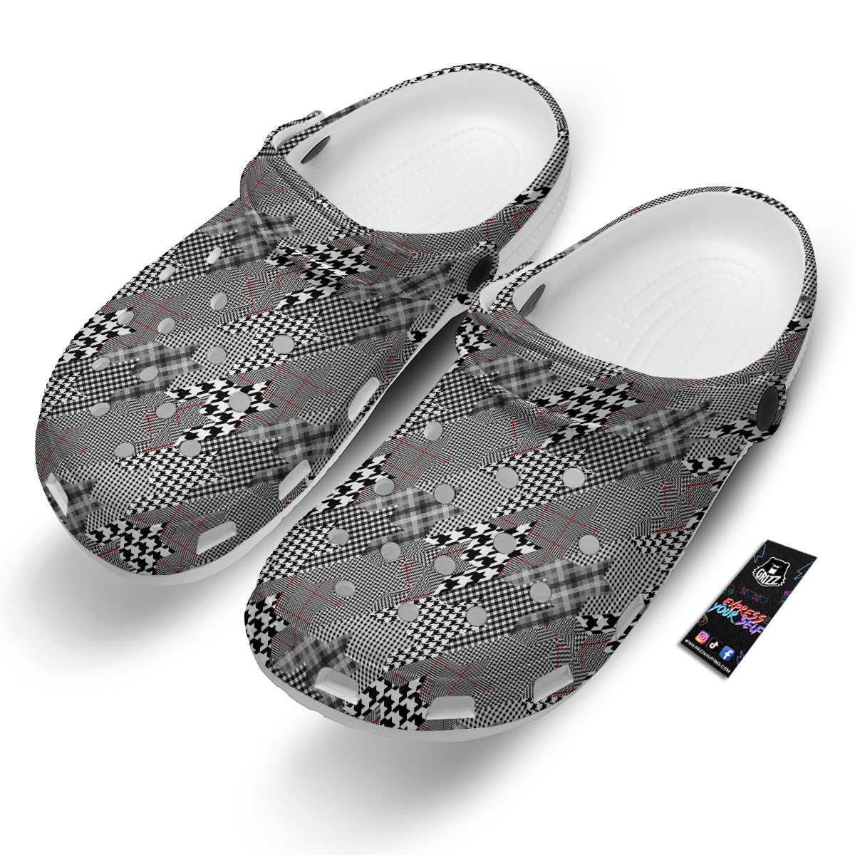 Geometrical Houndstooth Patchwork Print Pattern Clog-grizzshop