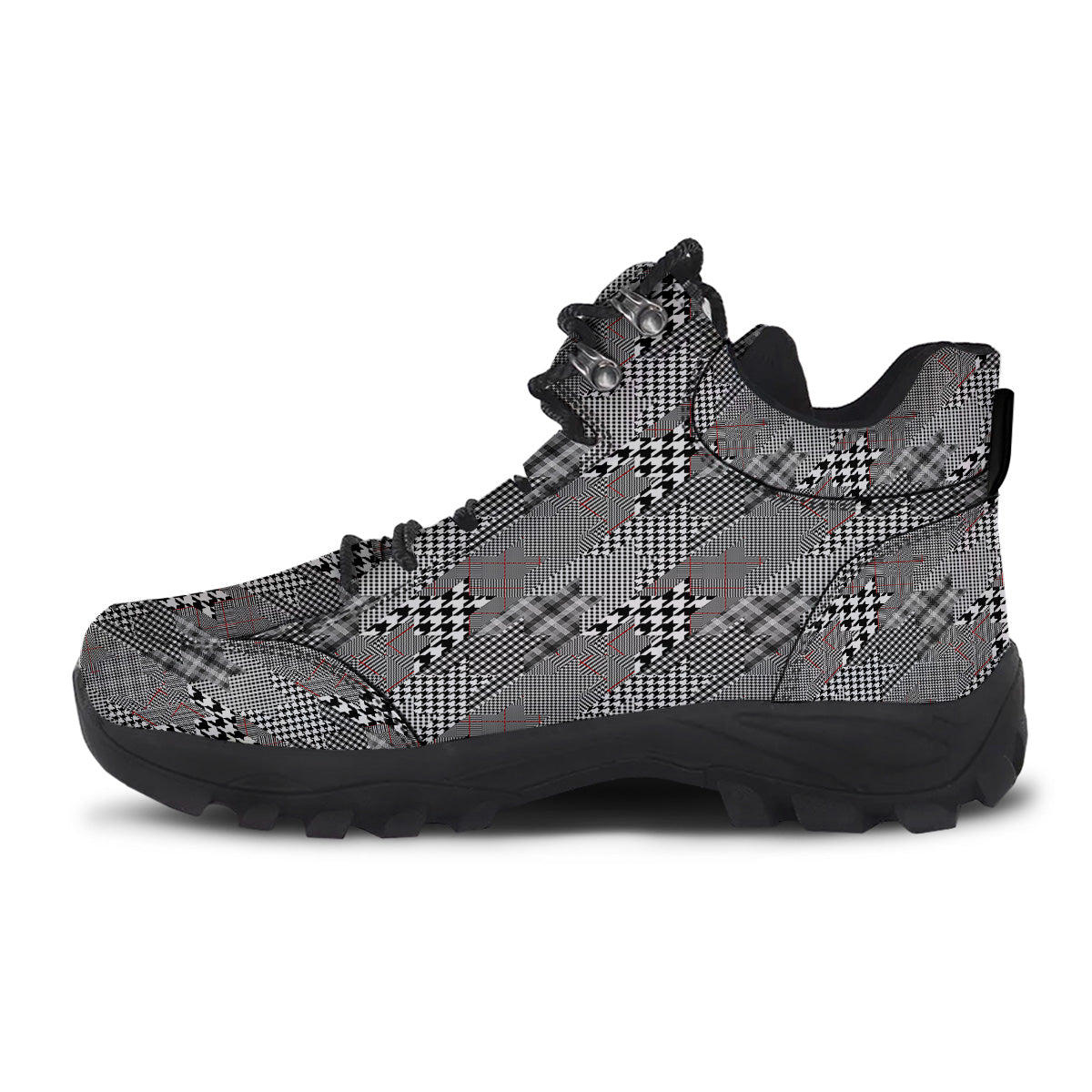 Geometrical Houndstooth Patchwork Print Pattern Hiking Shoes-grizzshop