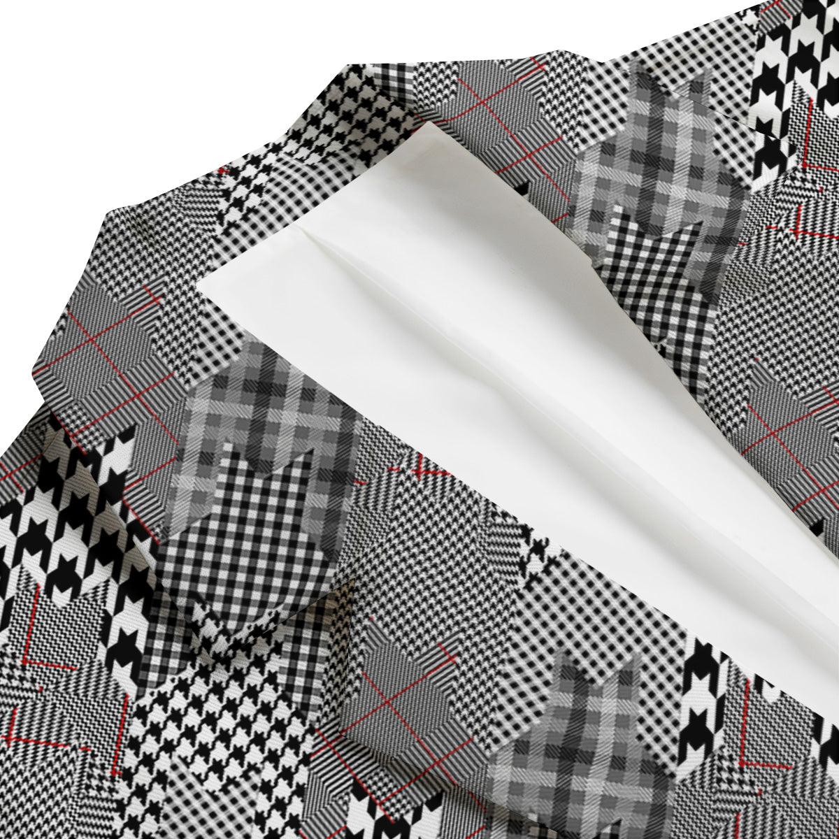 Geometrical Houndstooth Patchwork Print Pattern Men's Blazer-grizzshop