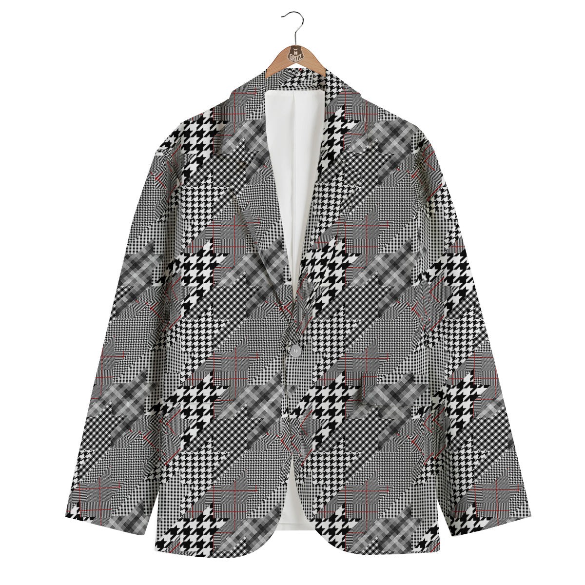 Geometrical Houndstooth Patchwork Print Pattern Men's Blazer-grizzshop