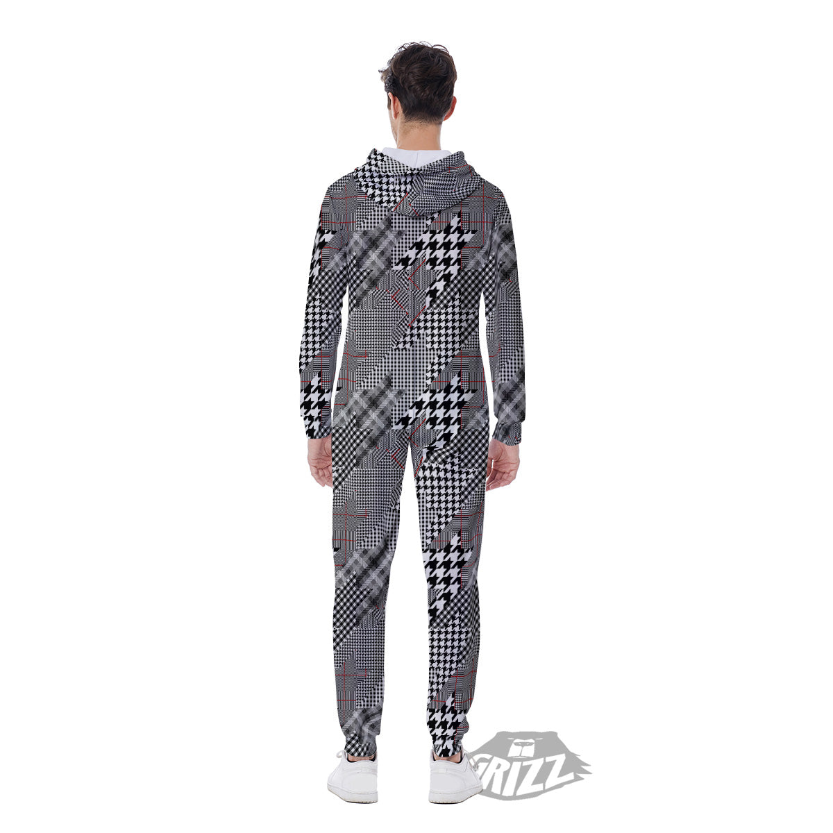 Geometrical Houndstooth Patchwork Print Pattern Men's Jumpsuit-grizzshop