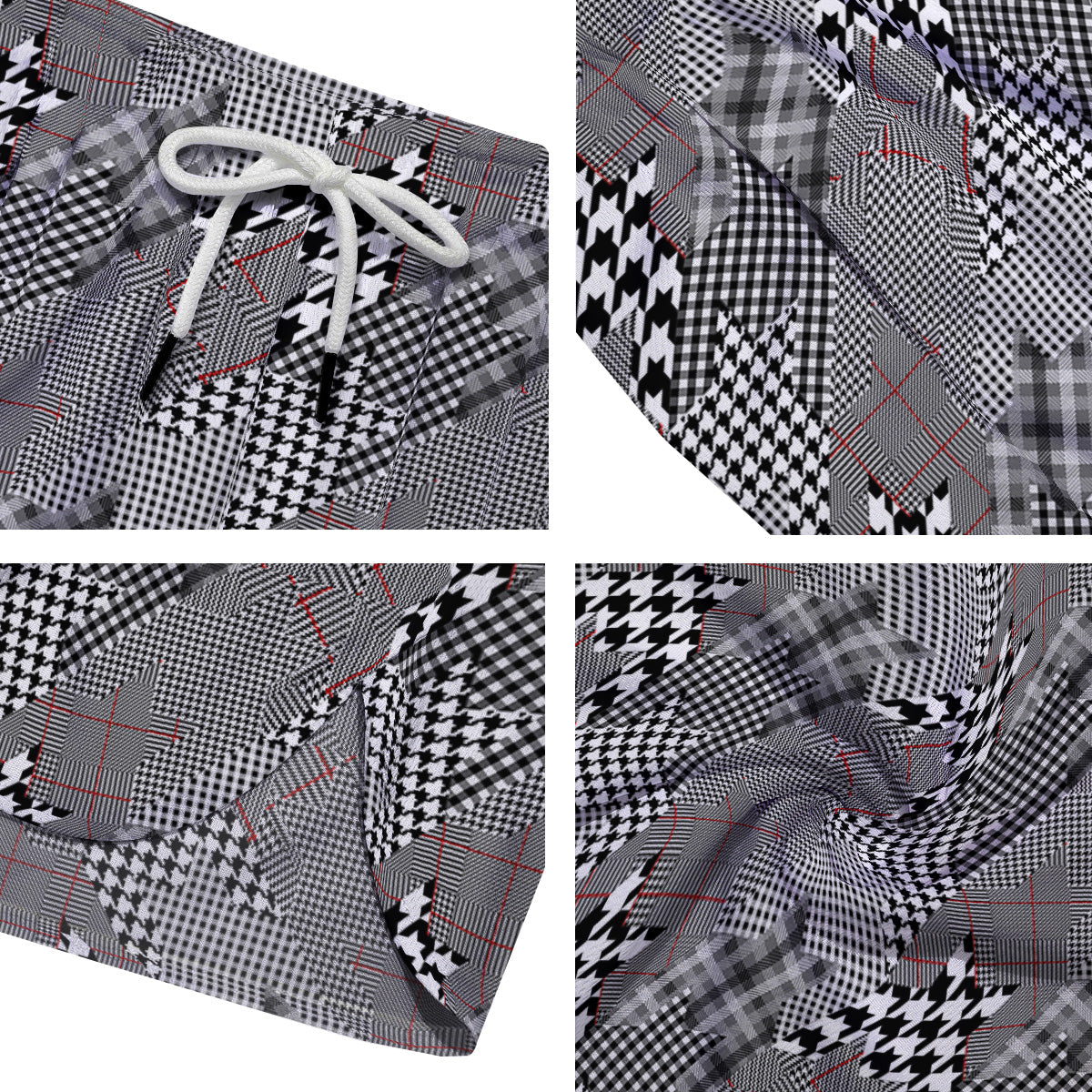 Geometrical Houndstooth Patchwork Print Pattern Men's Running Shorts-grizzshop