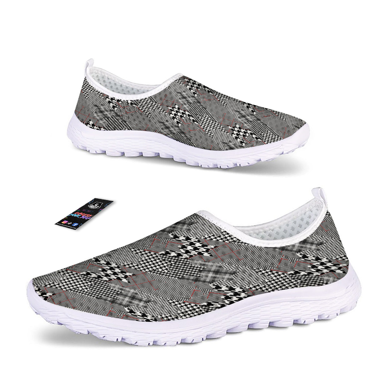 Geometrical Houndstooth Patchwork Print Pattern Nurse Shoes-grizzshop