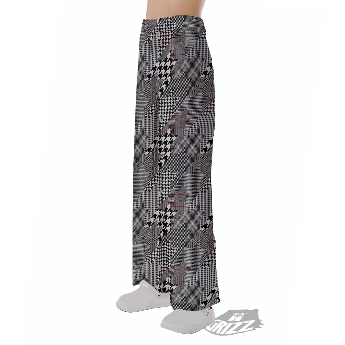 Geometrical Houndstooth Patchwork Print Pattern Pajama Pants-grizzshop