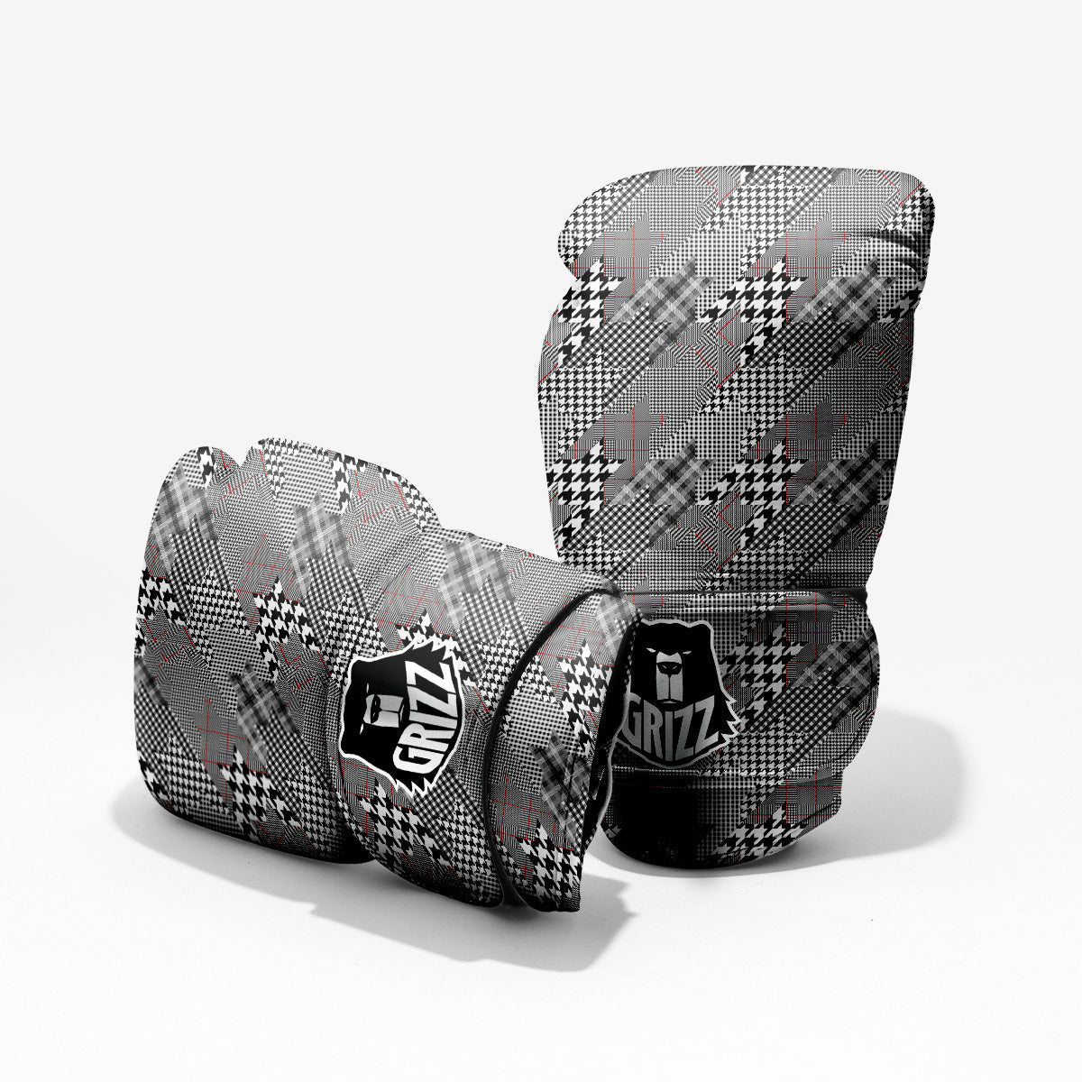 Geometrical Houndstooth Patchwork Print Pattern Sparring Gloves-grizzshop