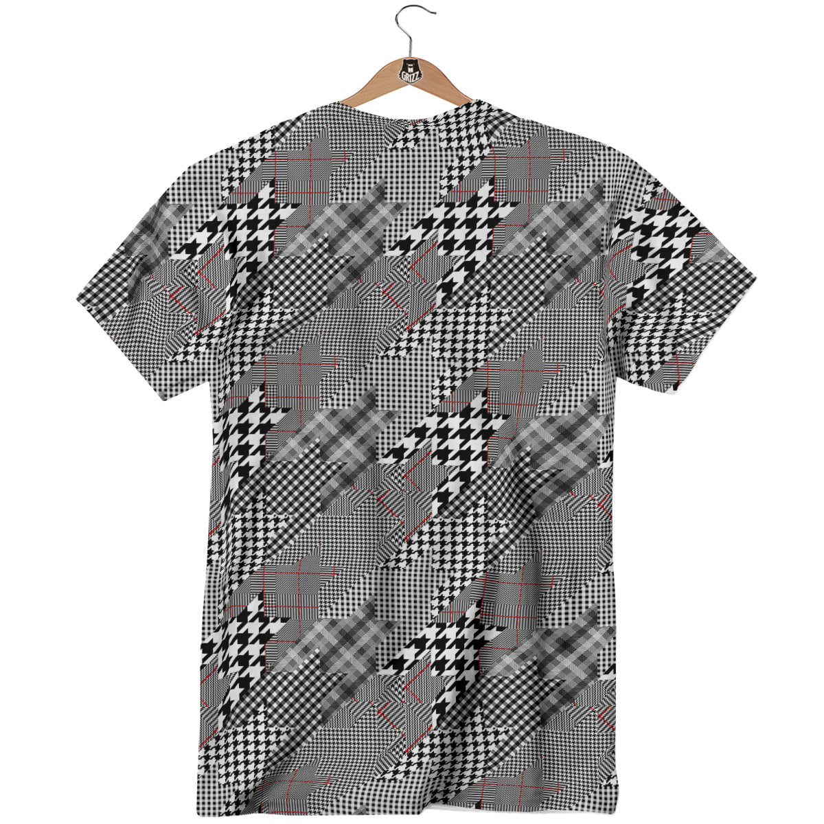 Geometrical Houndstooth Patchwork Print Pattern T-Shirt-grizzshop