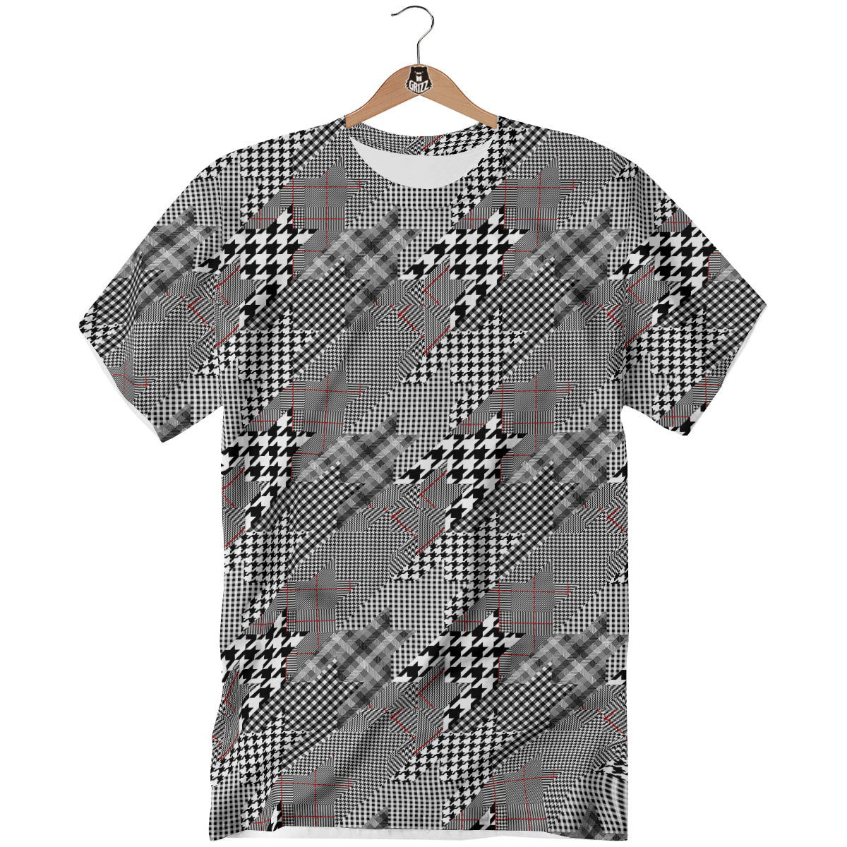 Geometrical Houndstooth Patchwork Print Pattern T-Shirt-grizzshop