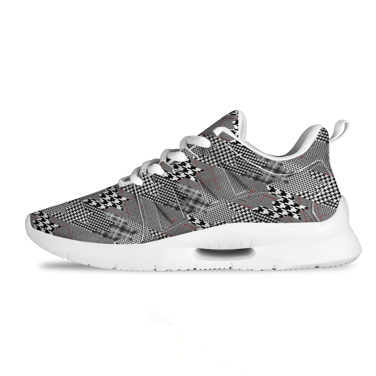 Geometrical Houndstooth Patchwork Print Pattern Tennis Shoes-grizzshop