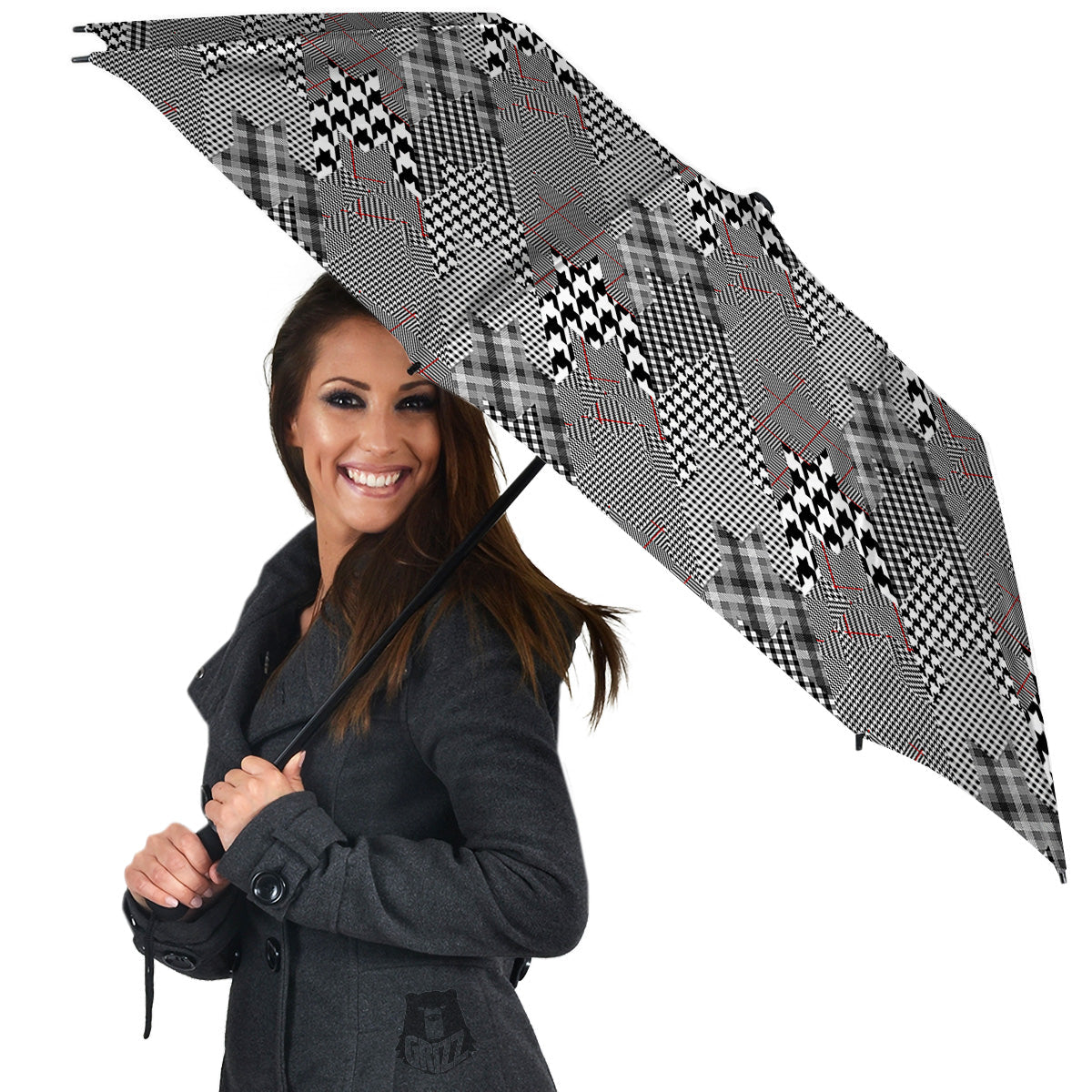 Geometrical Houndstooth Patchwork Print Pattern Umbrella-grizzshop