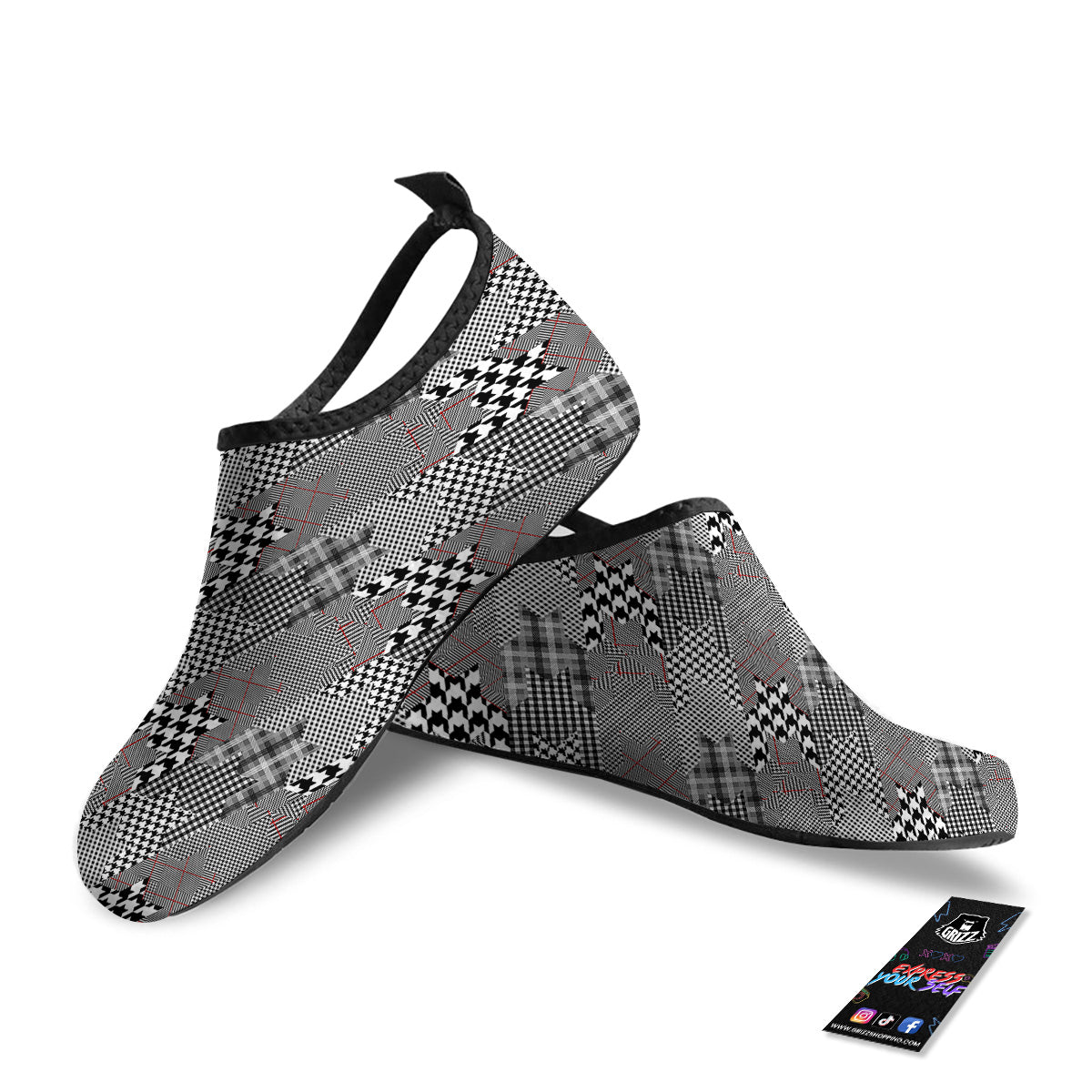 Geometrical Houndstooth Patchwork Print Pattern Water Shoes-grizzshop