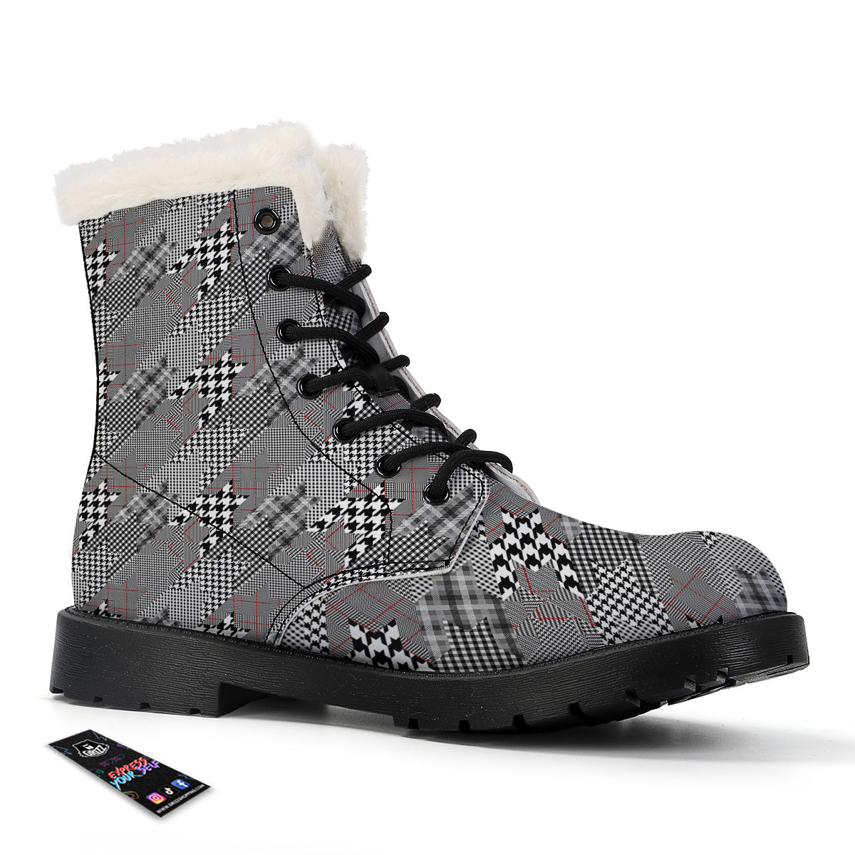 Geometrical Houndstooth Patchwork Print Pattern Winter Boots-grizzshop