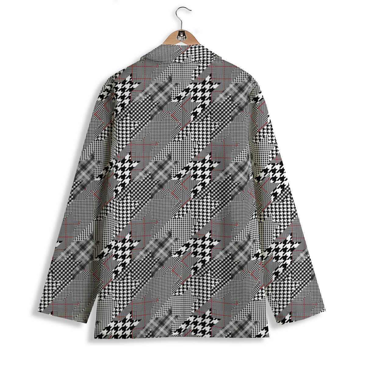 Geometrical Houndstooth Patchwork Print Pattern Women's Blazer-grizzshop
